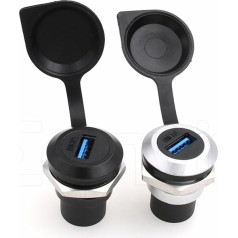 Eonvic USB 3.0 Panel Mount Coupler Thread Fixed USB Male Female to Female Anti Losing Seal Dustproof Cover for Dashboard (2 x Round USB 3.0)