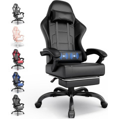 Gaming Chair Massage, Ergonomic Office Chair with Footrest, 90-135° Adjustable Backrest, Gaming Chair with Headrest and Lumbar Cushion, Gaming Chair 150 kg Load Capacity, Black