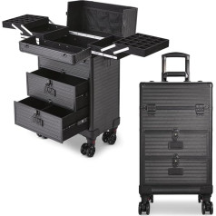 Vanity Trolley Lockable Vanity Case, Black, upgrade version, Extendable Makeup Trolley