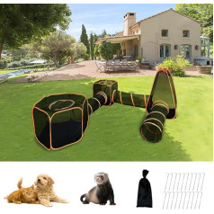 Keyzone Outdoor Cat Pen for Indoor Cats, 6-in-1 Portable Cat Playhouse (Outdoor Cat Tent and Round Cat Tunnel) for Cats and Small Animals, Indoor Playpen with Carry Bag (6-in-1 Set)