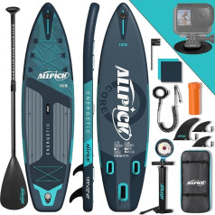 ALLPICK Premium SUP Board Set, Stand Up Paddling Board Aufblasbar, Mit Universal Kamerahalterung, Komplettes Zubehör, Verstellbares Paddel, Anfänger, Fortgeschrittene, 180kg