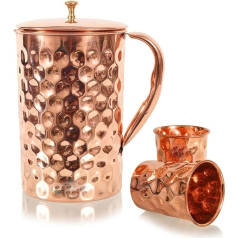 Copper Water Jug - 1.6 Litre Ayurvedic Jug with 2 Glasses Diamond Hammered Finish