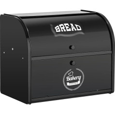 Bread Bin, Bread Bin for Kitchen, Large Bread Box with Roll Top Lid, Double Metal Bread Container, Storage Container for Fresh Bread, Biscuits, Pastries, 40 x 32 x 24 cm (Black)