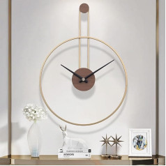 GANDDOBE Large Decorative Wall Clock for Living Room, Metal & Walnut Dial, Home Decor, Silent Non Ticking Lightweight Clocks for Bedroom, Study, Office Decorations, 28.7 x 21.6 inches, Gold