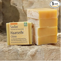 Savion 4+1 Organic Hair Soap Citrus Hair Soap Lemon Organic & Vegan For Normal to Slightly Fat Hair 5 x 85 g
