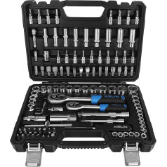 KELIN Socket Spanner Set 108-Piece Ratchet Wrench Ratchet Box Set with Reversible Ratchet 1/4 Inch and 3/8 Inch Includes Standard Torx Bit Set, Extensions, Socket Set and Nuts for Home (108)