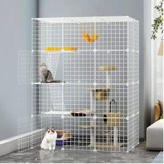 Cat Cage, DIY Small Animal Cage for Rabbits, Mesh Enclosure, Cat Cage 4 Levels, Guinea Pigs, Puppies, Pet Products, Portable Metal Wire, Yard Fence (White 4-3-2) (Four-Layer)