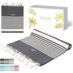 Soltako XXXL 2 x 2 m, Fouta Beach Towel, Sauna Towel, Bath Towel, Hamam Towel, Yoga Blanket, in Platinum Grey Colour, in Elegant Gift Box, Extra Large, 200 x 200 cm
