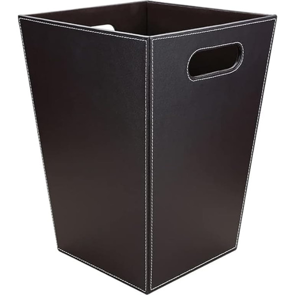 KINGFOM™ Classic Leather Trash Cans, Creative Waste Paper Basket, Storage Bin for Office, Home and High Class Hotel (Brown- Tabby (Square))