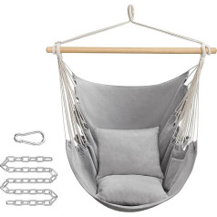 SONGMICS Hanging Swing Chair with 2 Cushions, Metal Chain, Maximum Load 150 kg, Indoor and Outdoor Use, Living Room, Bedroom, Grey GDC187G01