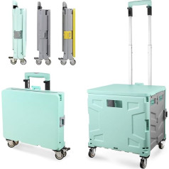 Folding Shopping Trolley, Metal Wheels, Foldable Shopping Trolley, Portable Trolley, Shopping Basket with Wheels, for Groceries, Shopping, Office, Teacher, Vol.: 50 L (Green + Grey)