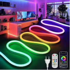 5 m Neon LED Strip, BRIMETI RGBIC Neon LED Strip, LED Tube 230 V App and Remote Control, Music Sync, Indoor Outdoor LED Strip Waterproof IP65 Flexible, for Home, Bedroom (with Power Supply)