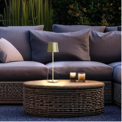Lightbox Set of 2 LED table lamps for indoor and outdoor use, 37 cm / 23 cm height, diameter 10 cm, gold-coloured outdoor table lamps with touch dimmer, mobile, wireless, portable, rechargeable via