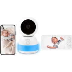BÉABA, Baby Monitor with Video Function, 720P HD Screen, 360° Camera, Night Vision, Mobile Phone App, Night Light, Walkie Talkie, Lullabies, Thermometer and Humidity Control, Zen Night Light White