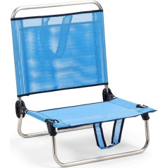 Folding Beach and Garden Chair with Low Back, Bag and Handles, 54 x 50 x 63 cm, Blue, Washable Fabric and Stabilising Feet for Safety