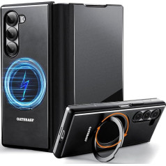 Mobile Phone Case for Samsung Galaxy Z Fold 6 Case with 360° Rotating Magnetic Stand, [Genuine Leather + Metal Aluminium] Anti-Scratch Camera Protection Protective Case, UK