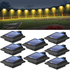 BILLION DUO Solar Gutter Lamp for Outdoor Use, Pack of 8 Solar Lights for Outdoor Garden, Waterproof 40 LEDs Fence Lighting, Black Solar Wall Lamp, Warm White Solar Light for Garage, Patio