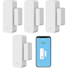 WiFi Door Sensor Window Detector: Smart Window Contact Sensor, Wireless Magnetic Door Open Detector with Free Notification Alerts, Compatible with Alexa Google Assistant (4-Pack)