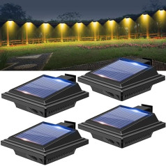 Solar Gutter Lamp for Outdoor Use, 4 Pieces Solar Lights for Outdoor Garden, Waterproof 40 LEDs Fence Lighting, Black Solar Wall Lamp, Warm White Solar Light for Garage, Patio