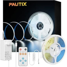 PAUTIX COB LED Strip Kit 6000 K Cool White, Dimmable 10 m 4800 LEDs DC24 V LED Strip Light, High Lumen LED Strip Kit with RF Remote Timer Function and GS Power Supply for Home and Kitchen Lighting