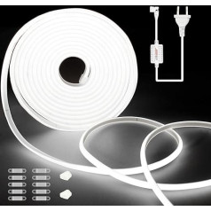 TTWAY COB LED Strip 220 V 20 m, LED Strip Waterproof Daylight, CRI>90, 10 mm Wide, IP65 LED Strip 20 m for Bedroom, Ceiling, Outdoor Decoration, 6000 K