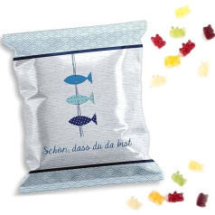 Gummy Bear Bags, Pack of 25 Blue Fish as Table Decoration for Christening Communion Confirmation, Made in the EU, 7 x 9 cm