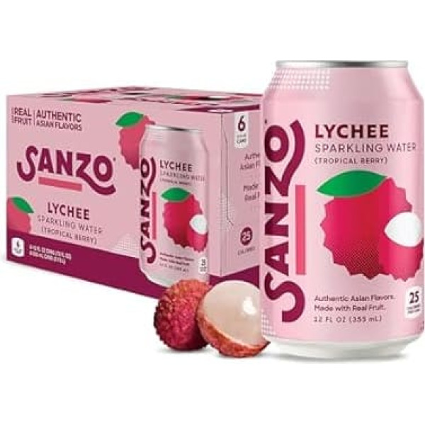 Sanzo Aromatisiertes Sprudelwasser – tropischer Beeren-Seltzer (Lychee) – kalorienarmes zuckerarmes Soda – Craft Asian Drinks – veganes glutenfreies kohlensäurehaltiges Wasser – Sprudelnde, gesunde