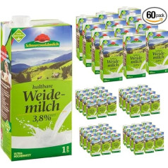 Black Forest Milk Low Fat H Milk, 3.8% Fat Durable Milk, Pasture Milk, 1 Litre Each, 60 Pieces + pufai