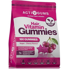 Hair Vitamins 180 Vegan Gummies | Cherry Flavour | Contains 13 Active Ingredients Including Biotin, Zinc, Choline & Inositol | Resealable & Recyclable Packaging | From 12 Years | ActivGums®