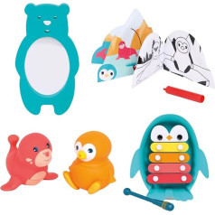 LUDI - Arctic Bath Set - Xylophone, Book, Mirror, Bath Pen and 2 Squirters - Bath Toy for Babies - From 10 Months