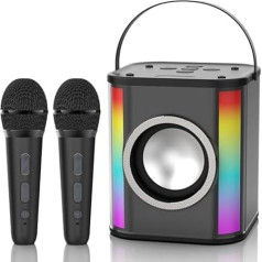 Karaoke Microphone Children, Karaoke with 2 Microphones, Karaoke Machine Children with LED Lights, Compatible with TF Card/USB