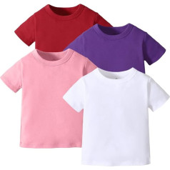 OPAWO Unisex Infant Baby Crew Neck T-Shirt 4 Pack Short Sleeve Solid Colour Blank Tees Shirts for Boys Girls 6M-5T (Pink/Purple/White/Red, 18-24 Months), Pink, purple, white, red