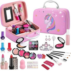 Children's Make-Up Set Girls, CestMall Washable Children's Make-Up Case Girls Toy, Children's Make Up Set Gifts for Halloween Christmas Birthday 4 5 6 7 8 9 10 Years (Pink 1)