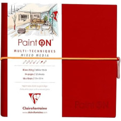 Clairefontaine 975435C Sketchbook with Thread Binding, 64 Sheets of Drawing Paper PaintOn White 19 x 19 cm 250 g, Elastic Closure, Soft Cover Red
