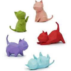 HAUCOZE 5pcs Cat Sculpture Decorative Animal Gift Figures Modern Statue Arts
