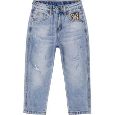 KIDSCOOL SPACE Baby Jeans for Little and Big Girls Elastic Waistband Inside Ripped Holes Soft Denim Pants