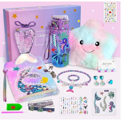 Gift Girls 5 6 7 8 9 10+ Years - Mermaid Birthday Decoration Children Easter DIY Diamond Painting Drinking Bottle Plush Cushion Purse Mermaid Jewellery Birthday Gifts for Girls