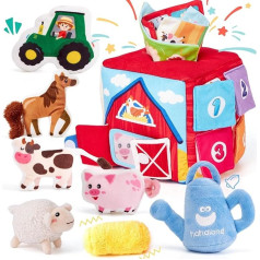 hahaland Baby Toy 6 12 Months - Surprise Development Box with Farm Animals, Rattle & Mirror, Sensory Montessori Toy, Educational Games, Motor Skills Toy, Easter Gift 1 2 Years