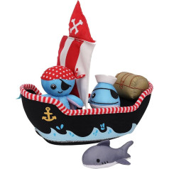 Manhattan Toy Neoprene Pirate Ship 5 Piece Floating Spill n Fill Bath Toy with Quick Drying Sponges and Squirting Toy