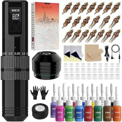 RHEIN Wireless Machine Set with 1400 mAh Battery Power 7 Adjustable Strokes 14 Ink Set 20 Pieces Cartridges Wireless Pen Machine Complete Accessories for Professional Artists and Beginners RNE40KIT-1