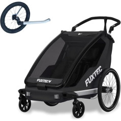 Fuxtec 2-in-1 Bicycle Trailer Buggy with Jogger Wheel FX-FA1 Set with Trailer for 2 Children Made of Aluminium - Foldable Children's Trailer with Rain and Sun Protection
