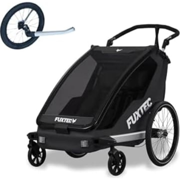 Fuxtec 2-in-1 Bicycle Trailer Buggy with Jogger Wheel FX-FA1 Set with Trailer for 2 Children Made of Aluminium - Foldable Children's Trailer with Rain and Sun Protection