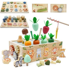 Montessori Toy from 1 Year, Motor Skills Cube Activity Cube Made of Wood 9 in 1, Safari Motor Skills Toy Wooden Toy from 1 2 3 Years, Baby Toy Montessori Gift Girls Boys 1 2 3 4 Years