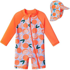 Toddler Girls One Piece Rashguard Swimsuit Swimwear Sunsuit Short UPF 50+ Sun Protection with Sun Hat