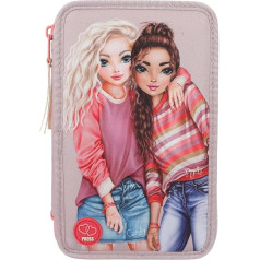 Depesche 11753 TOPModel Best Friends Filled 3-Compartment Pencil Case with LED, Pencil Case with Colouring Pencils, Ruler, Scissors and much more, black, Modern style