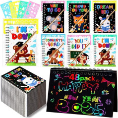 Motipuns Kindergarten Graduation Party Favors Bulk 144 Sets Scratch Party Favors for Kids 48 Scratch Notebook 48 Wooden Stylus 48 Drawing Stencil for Goodie Bags Stuffers Classroom Travel