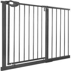 Stair Safety Gate, Children's Door Safety Gate, No Drilling, Door Gate with Pressure Attachment, Self-Closing, Expandable with Separate Extension, 105-115 cm Wide, Metal Grille (Black)