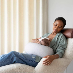 bbhugme Adjustable Nursing Pillow - Breastfeeding, Bottle Feeding, Baby Support - Adjustable Firmness and Fit - Washable Pillowcase - Grey Melange