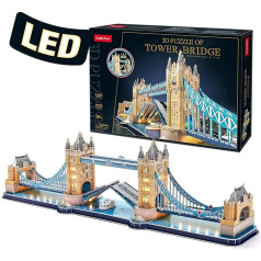 CubicFun 3D Puzzles LED London Tower Bridge Puzzle 3D - Adult Building Models Building Models Building Kits Souvenir Gift for Adults Children, 222 Pieces