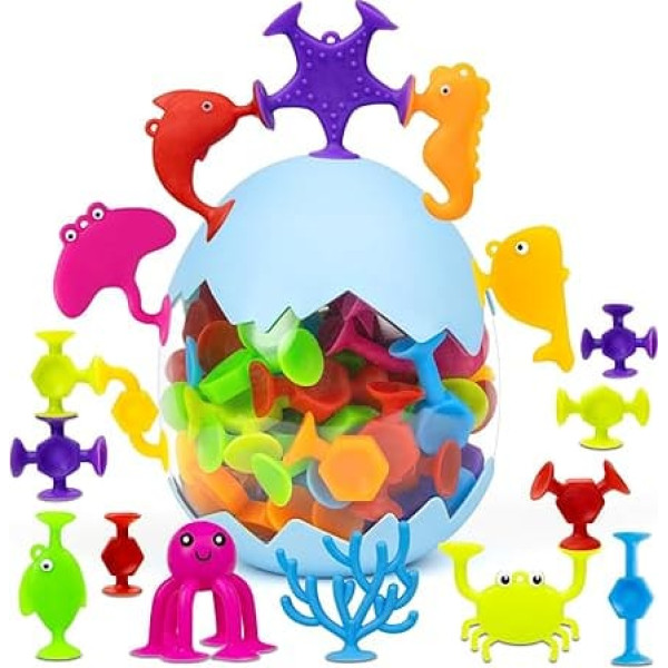 Pack of 48 Suction Cup Toy Children, Montessori Toy from 3 Years, Bath Toy, Travel Toy, Silicone Bath Toy for Boys Girls Christmas Gifts